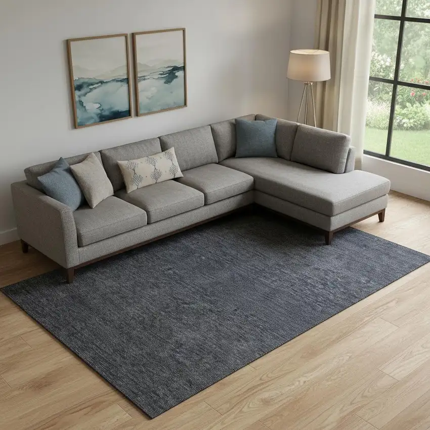 Navy Blue And Charcoal Ombre Washable Area Rug With UV Protection Photo 1