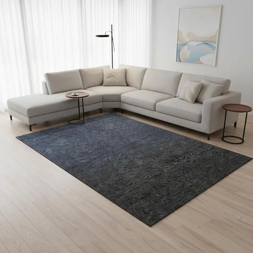 Navy Blue And Charcoal Ombre Washable Area Rug With UV Protection Photo 2