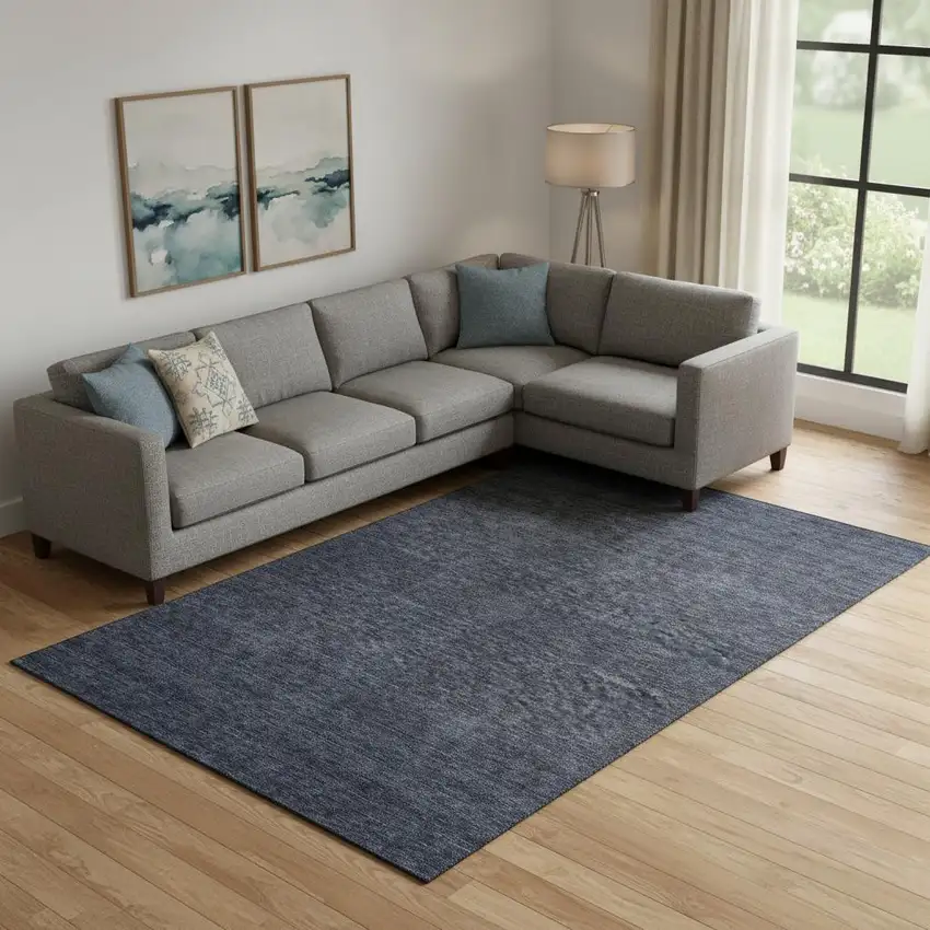 Navy Blue And Charcoal Ombre Washable Area Rug With UV Protection Photo 1