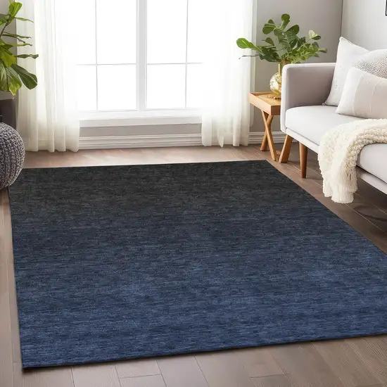 Navy Blue And Charcoal Ombre Washable Area Rug With UV Protection Photo 6