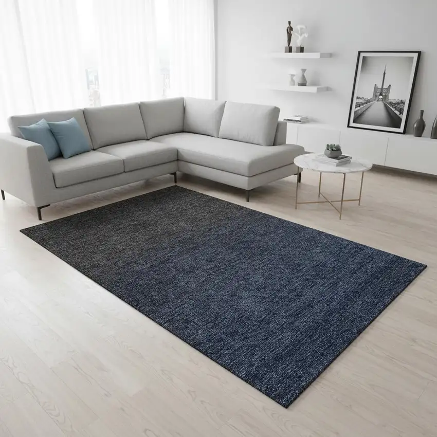 Navy Blue And Charcoal Ombre Washable Area Rug With UV Protection Photo 2