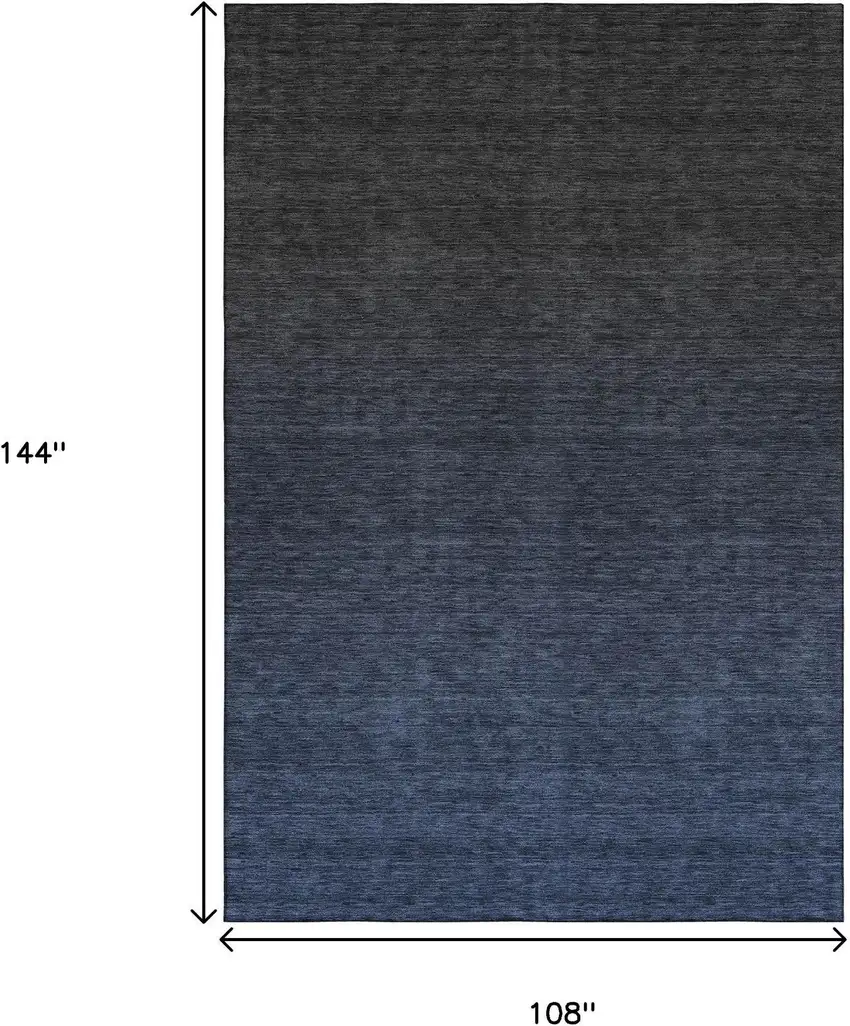 Navy Blue And Charcoal Ombre Washable Area Rug With UV Protection Photo 3