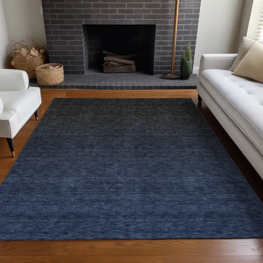 Navy Blue And Charcoal Ombre Washable Area Rug With UV Protection Photo 5