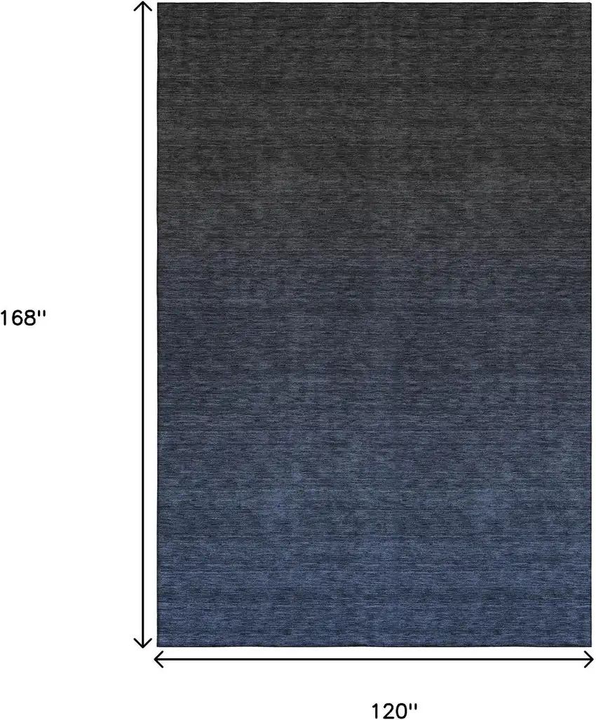 Navy Blue And Charcoal Ombre Washable Area Rug With UV Protection Photo 3
