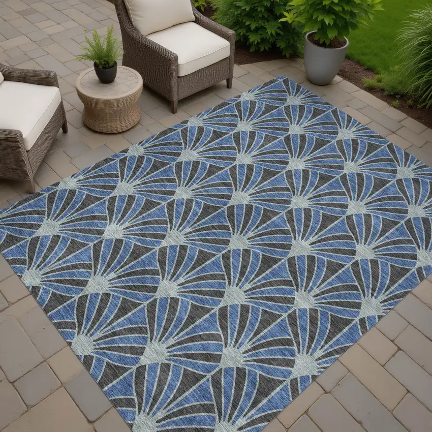 Navy Blue And Charcoal Seashell Washable Indoor Outdoor Area Rug Photo 5