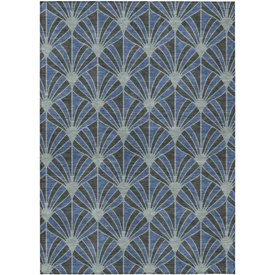Navy Blue And Charcoal Seashell Washable Indoor Outdoor Area Rug Photo 7