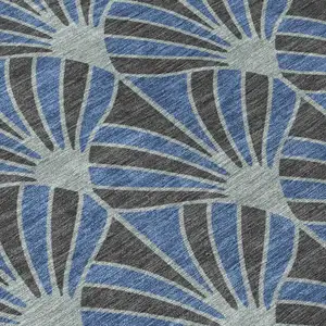 Photo of Navy Blue And Charcoal Seashell Washable Indoor Outdoor Area Rug