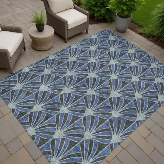Navy Blue And Charcoal Seashell Washable Indoor Outdoor Area Rug Photo 5
