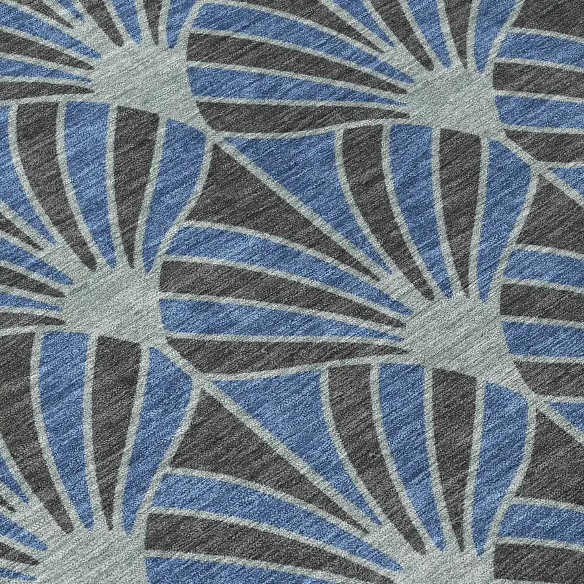 Navy Blue And Charcoal Seashell Washable Indoor Outdoor Area Rug Photo 1