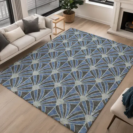 Navy Blue And Charcoal Seashell Washable Indoor Outdoor Area Rug Photo 3