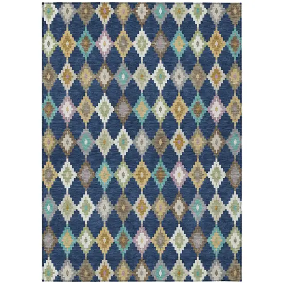 Navy Blue And Chocolate Aztec Washable Indoor Outdoor Area Rug Photo 2