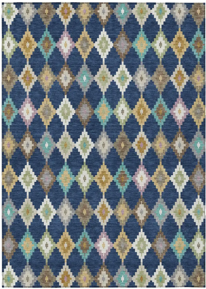 Navy Blue And Chocolate Aztec Washable Indoor Outdoor Area Rug Photo 2