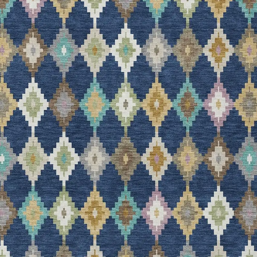 Navy Blue And Chocolate Aztec Washable Indoor Outdoor Area Rug Photo 3