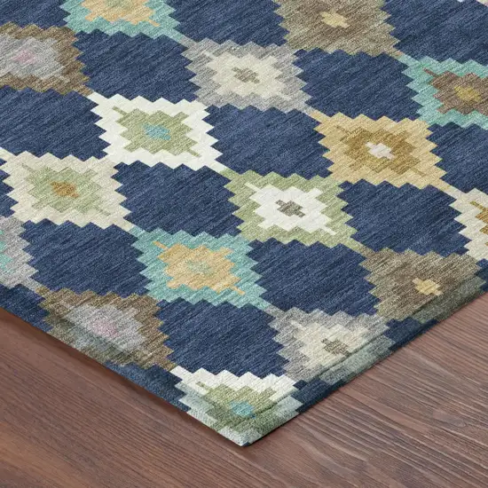Navy Blue And Chocolate Aztec Washable Indoor Outdoor Area Rug Photo 5