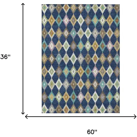 Navy Blue And Chocolate Aztec Washable Indoor Outdoor Area Rug Photo 7