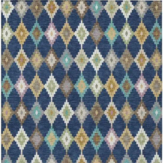 Navy Blue And Chocolate Aztec Washable Indoor Outdoor Area Rug Photo 4