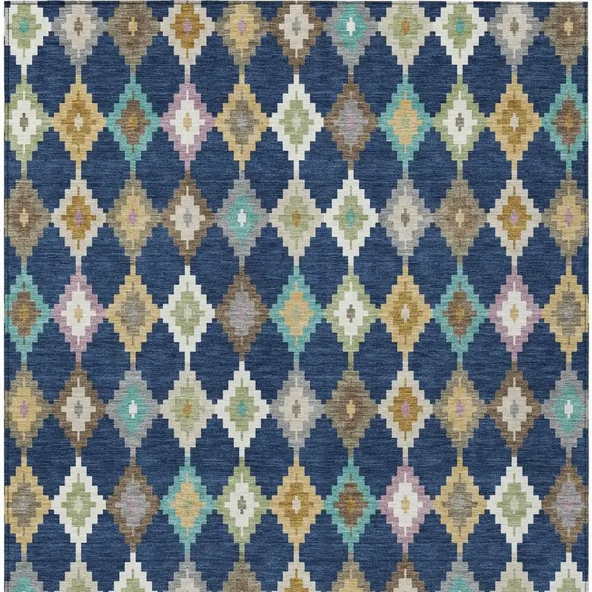 Navy Blue And Chocolate Aztec Washable Indoor Outdoor Area Rug Photo 4