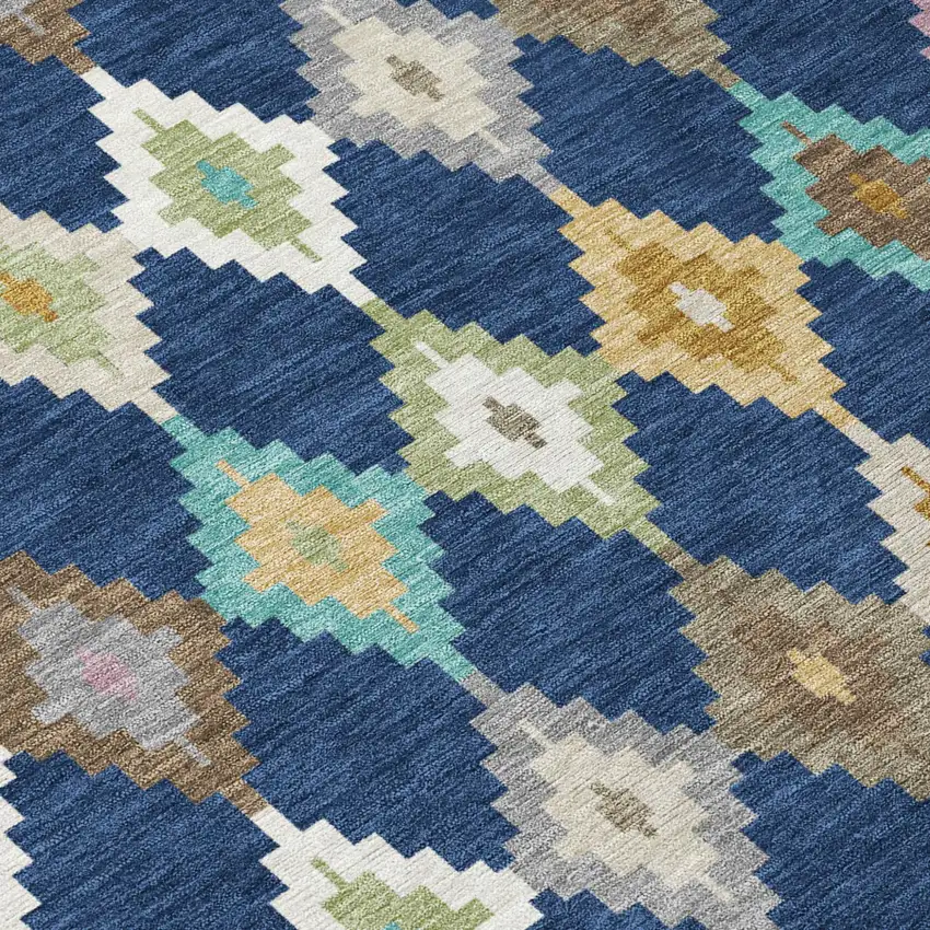 Navy Blue And Chocolate Aztec Washable Indoor Outdoor Area Rug Photo 6