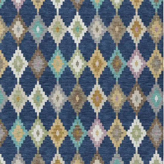 Navy Blue And Chocolate Aztec Washable Indoor Outdoor Area Rug Photo 3