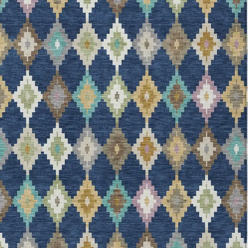 Navy Blue And Chocolate Aztec Washable Indoor Outdoor Area Rug Photo 3