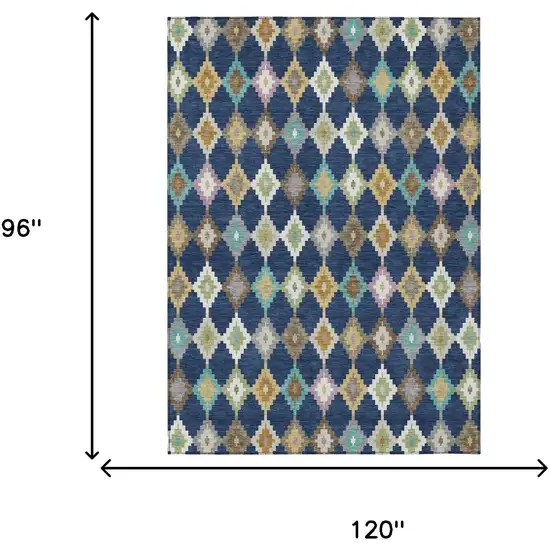 Navy Blue And Chocolate Aztec Washable Indoor Outdoor Area Rug Photo 7