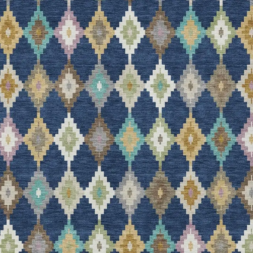 Navy Blue And Chocolate Aztec Washable Indoor Outdoor Area Rug Photo 3