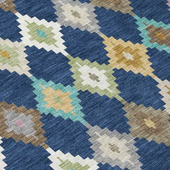Navy Blue And Chocolate Aztec Washable Indoor Outdoor Area Rug Photo 6