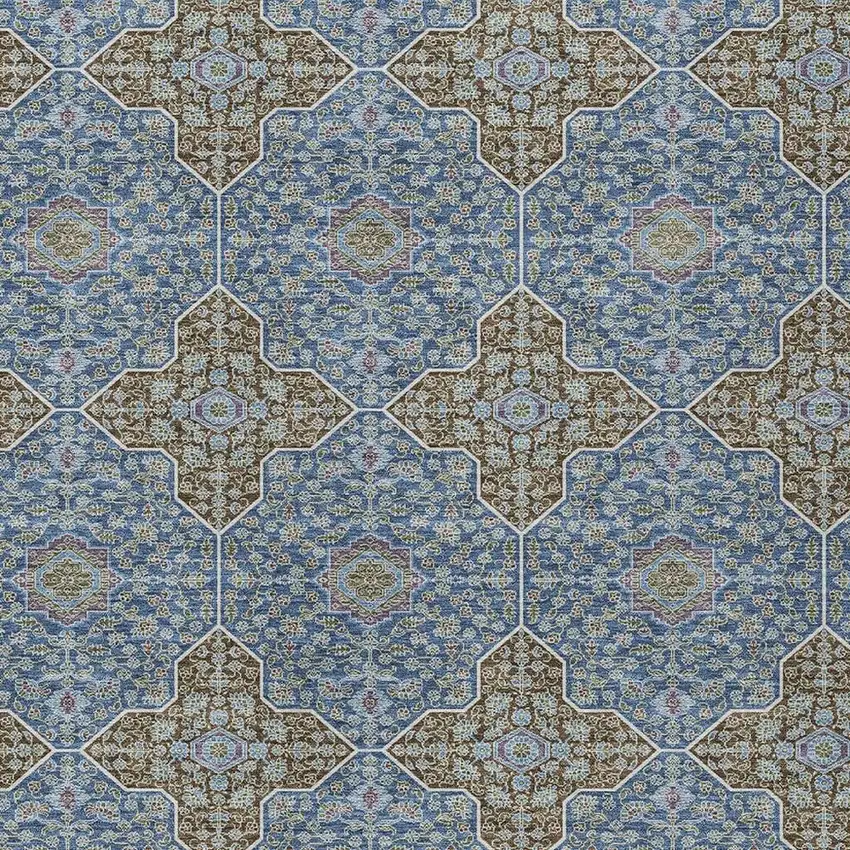 Navy Blue And Chocolate Quatrefoil Washable Indoor Outdoor Area Rug Photo 2