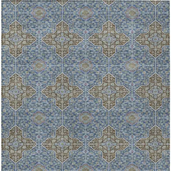Navy Blue And Chocolate Quatrefoil Washable Indoor Outdoor Area Rug Photo 3