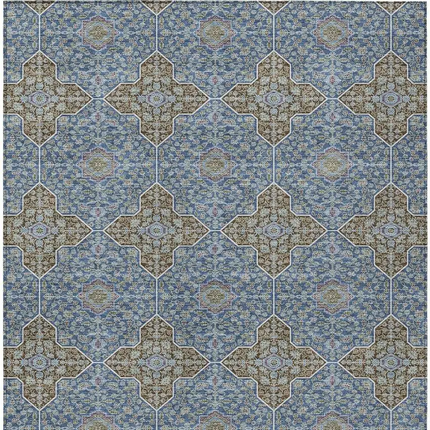 Navy Blue And Chocolate Quatrefoil Washable Indoor Outdoor Area Rug Photo 3