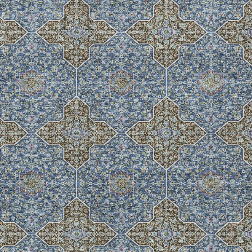 Navy Blue And Chocolate Quatrefoil Washable Indoor Outdoor Area Rug Photo 2