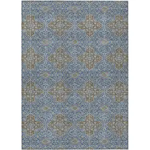 Photo of Navy Blue And Chocolate Quatrefoil Washable Indoor Outdoor Area Rug