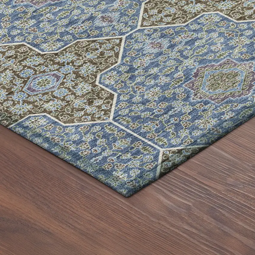 Navy Blue And Chocolate Quatrefoil Washable Indoor Outdoor Area Rug Photo 5
