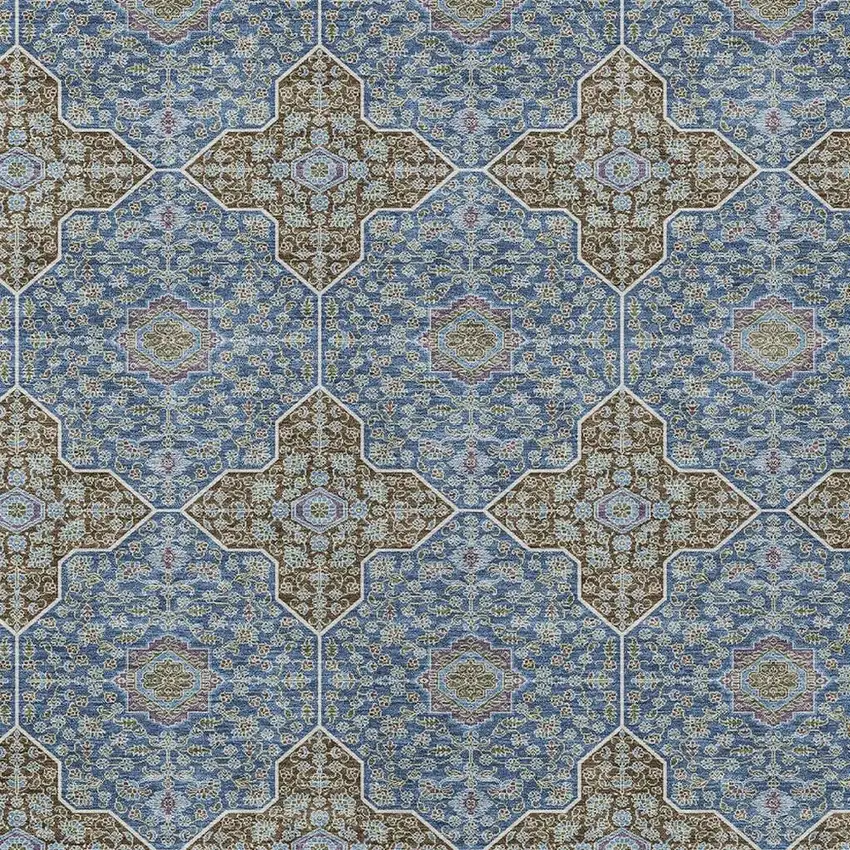 Navy Blue And Chocolate Quatrefoil Washable Indoor Outdoor Area Rug Photo 2