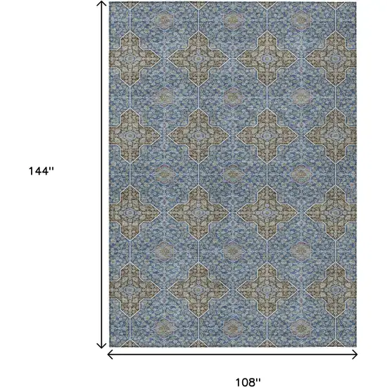 Navy Blue And Chocolate Quatrefoil Washable Indoor Outdoor Area Rug Photo 7