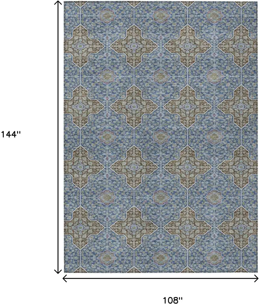 Navy Blue And Chocolate Quatrefoil Washable Indoor Outdoor Area Rug Photo 7