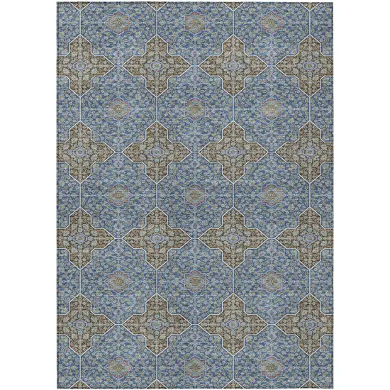 Navy Blue And Chocolate Quatrefoil Washable Indoor Outdoor Area Rug Photo 1