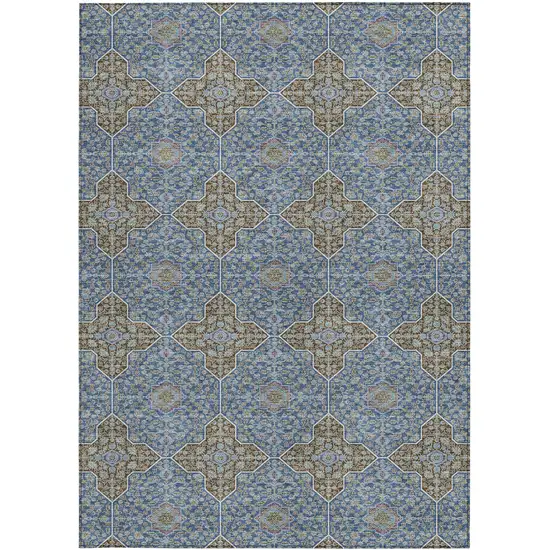 Navy Blue And Chocolate Quatrefoil Washable Indoor Outdoor Area Rug Photo 3