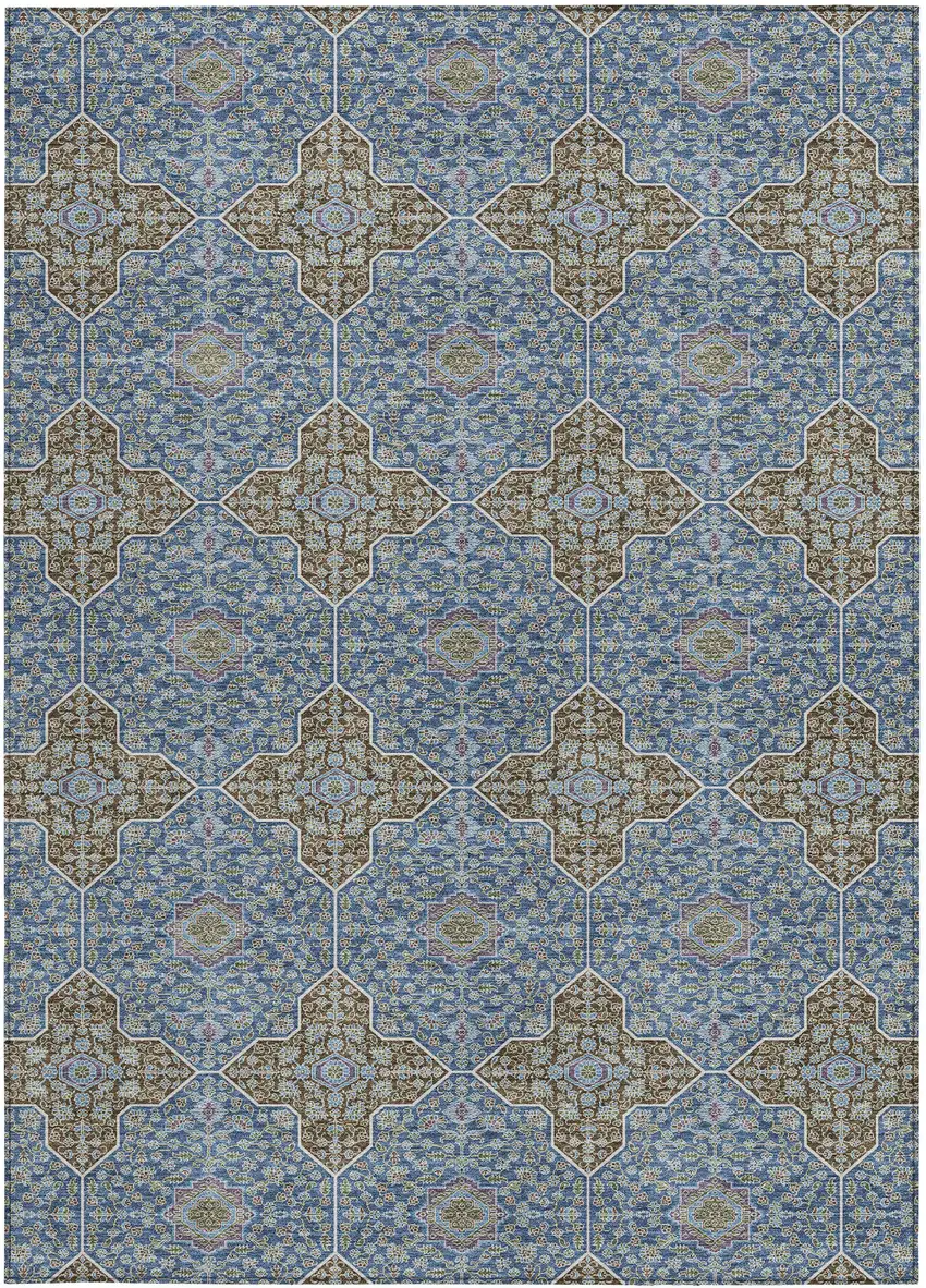 Navy Blue And Chocolate Quatrefoil Washable Indoor Outdoor Area Rug Photo 3