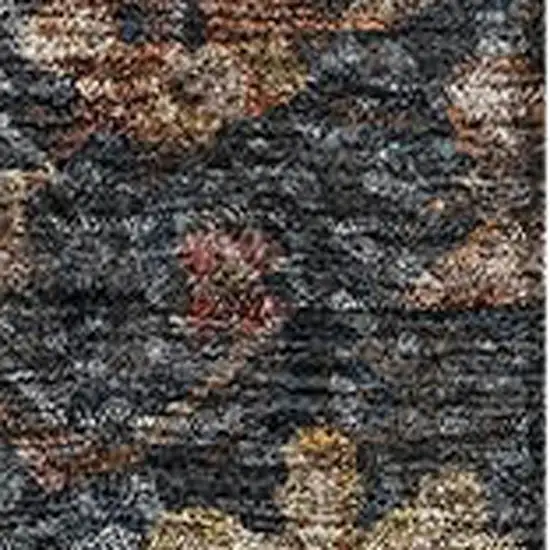 Navy Blue And Copper Damask Washable Area Rug With UV Protection Photo 3