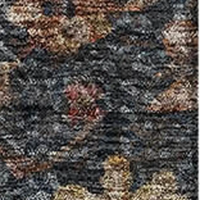 Navy Blue And Copper Damask Washable Area Rug With UV Protection Photo 3