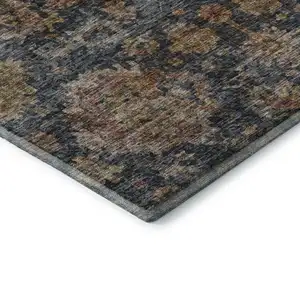 Photo of Navy Blue And Copper Damask Washable Area Rug With UV Protection