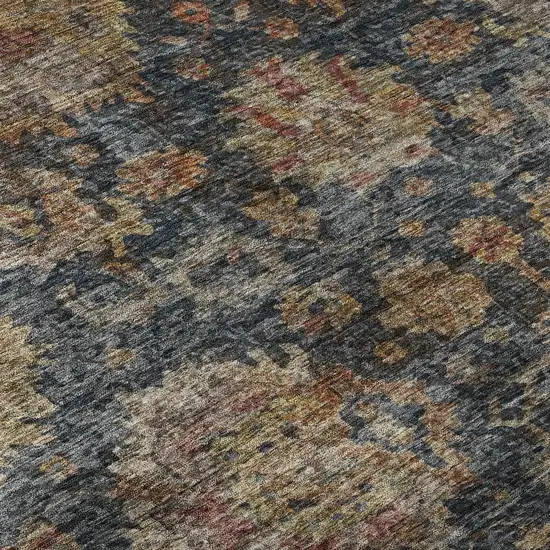 Navy Blue And Copper Damask Washable Area Rug With UV Protection Photo 1