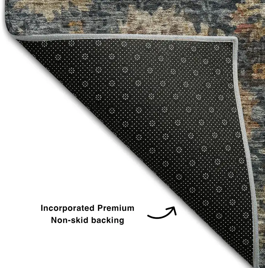 Navy Blue And Copper Damask Washable Area Rug With UV Protection Photo 6