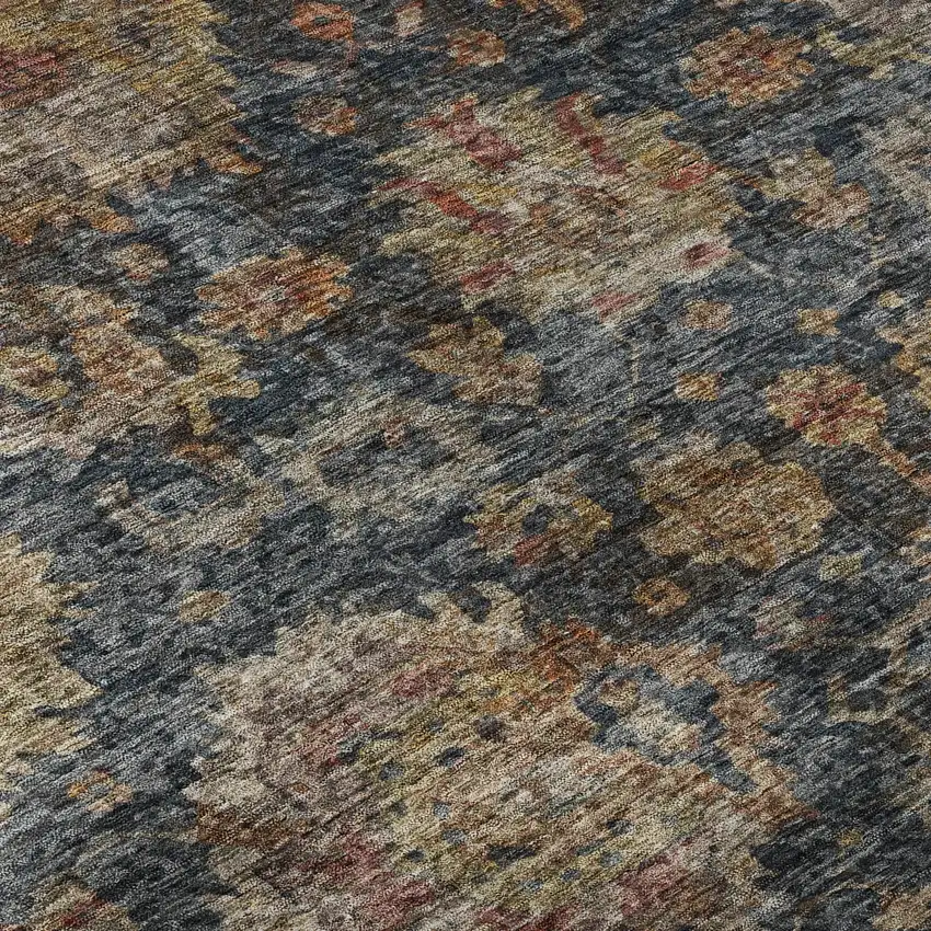 Navy Blue And Copper Damask Washable Area Rug With UV Protection Photo 1