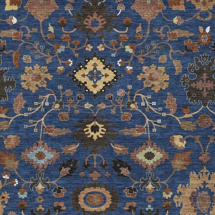 Navy Blue And Copper Floral Medallion Washable Indoor Outdoor Area Rug Photo 2