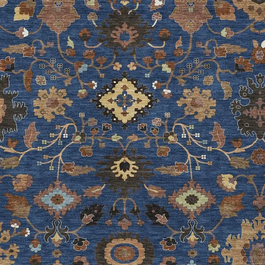 Navy Blue And Copper Floral Medallion Washable Indoor Outdoor Area Rug Photo 2