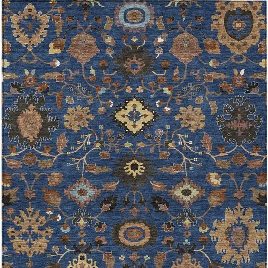 Navy Blue And Copper Floral Medallion Washable Indoor Outdoor Area Rug Photo 3