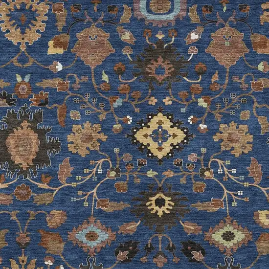 Navy Blue And Copper Floral Medallion Washable Indoor Outdoor Area Rug Photo 2