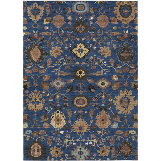 Navy Blue And Copper Floral Medallion Washable Indoor Outdoor Area Rug Photo 1